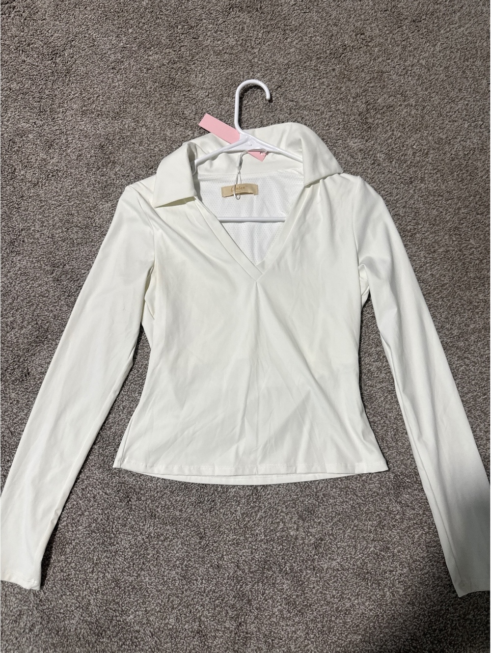 Qinsen White Long Sleeve Collared Top‎